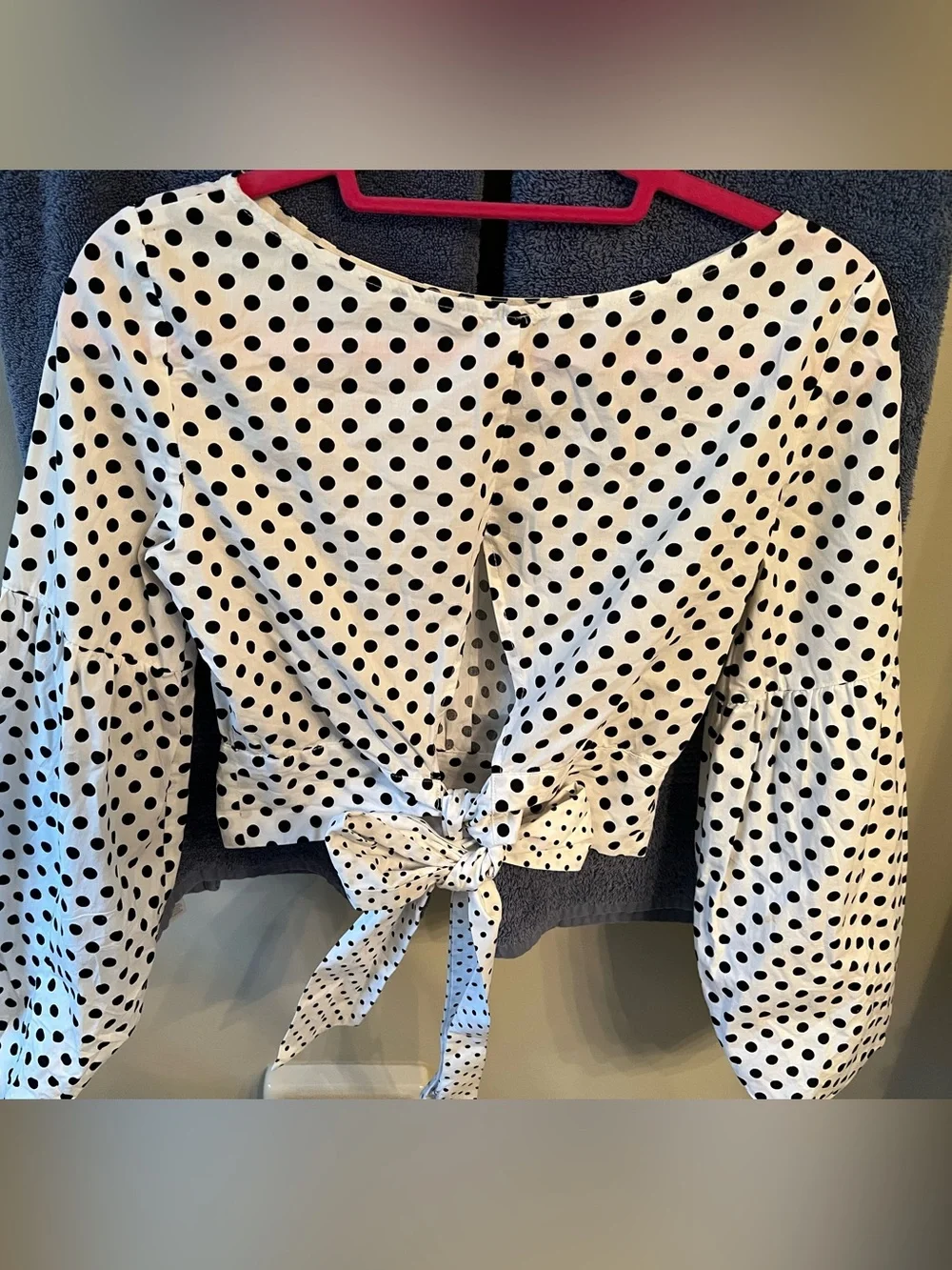 Zara Polka Dot Tie-Back Crop Top - White/Black size X-Small